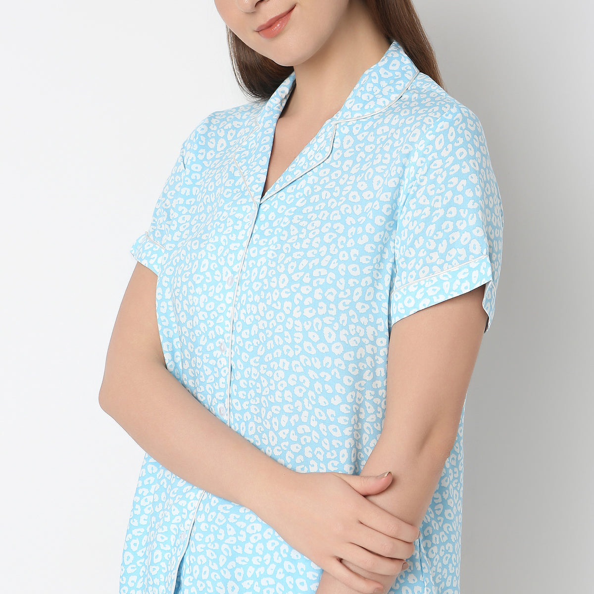 Regular Fit Printed Shirt with Shorts Sleepwear Set