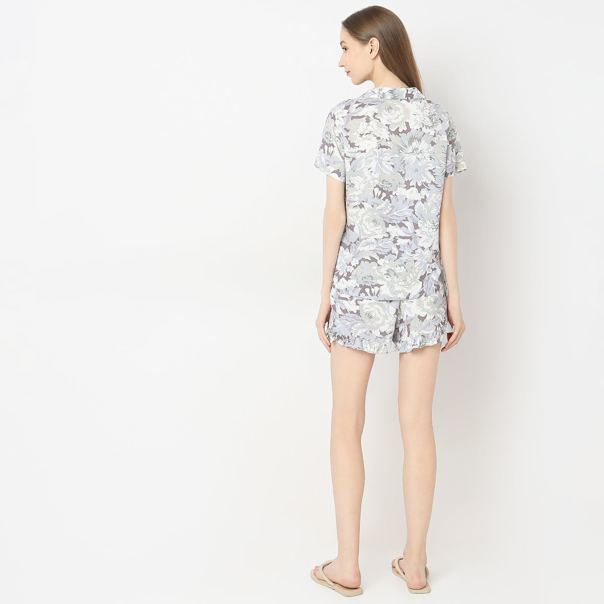 Regular Fit Printed Shirt with Shorts Sleepwear Set