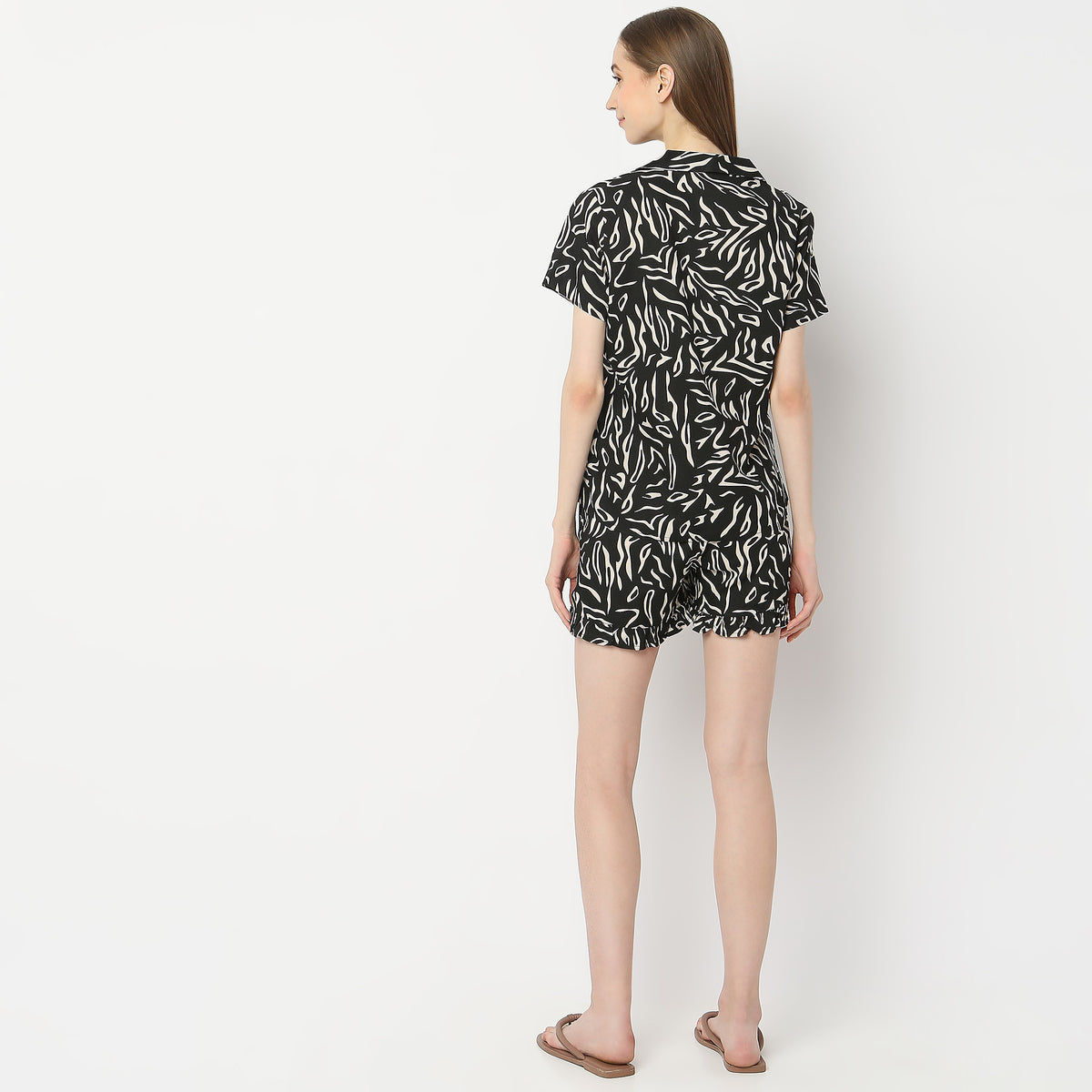 Regular Fit Printed Shirt with Shorts Sleepwear Set