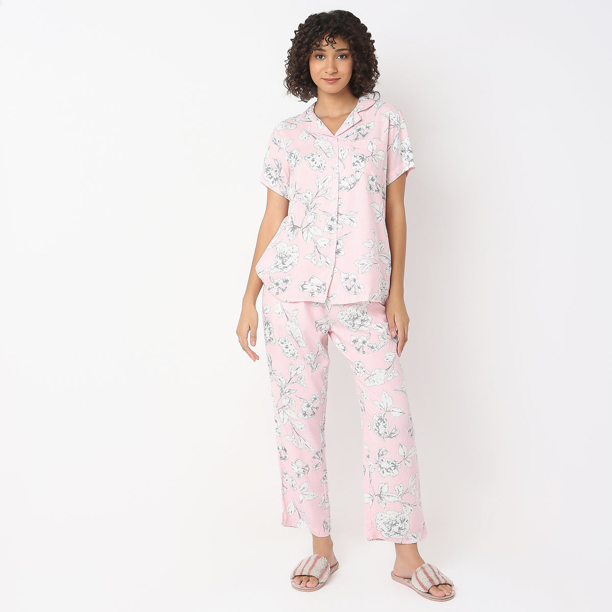 Regular Fit Printed Shirt with Pyjama Set