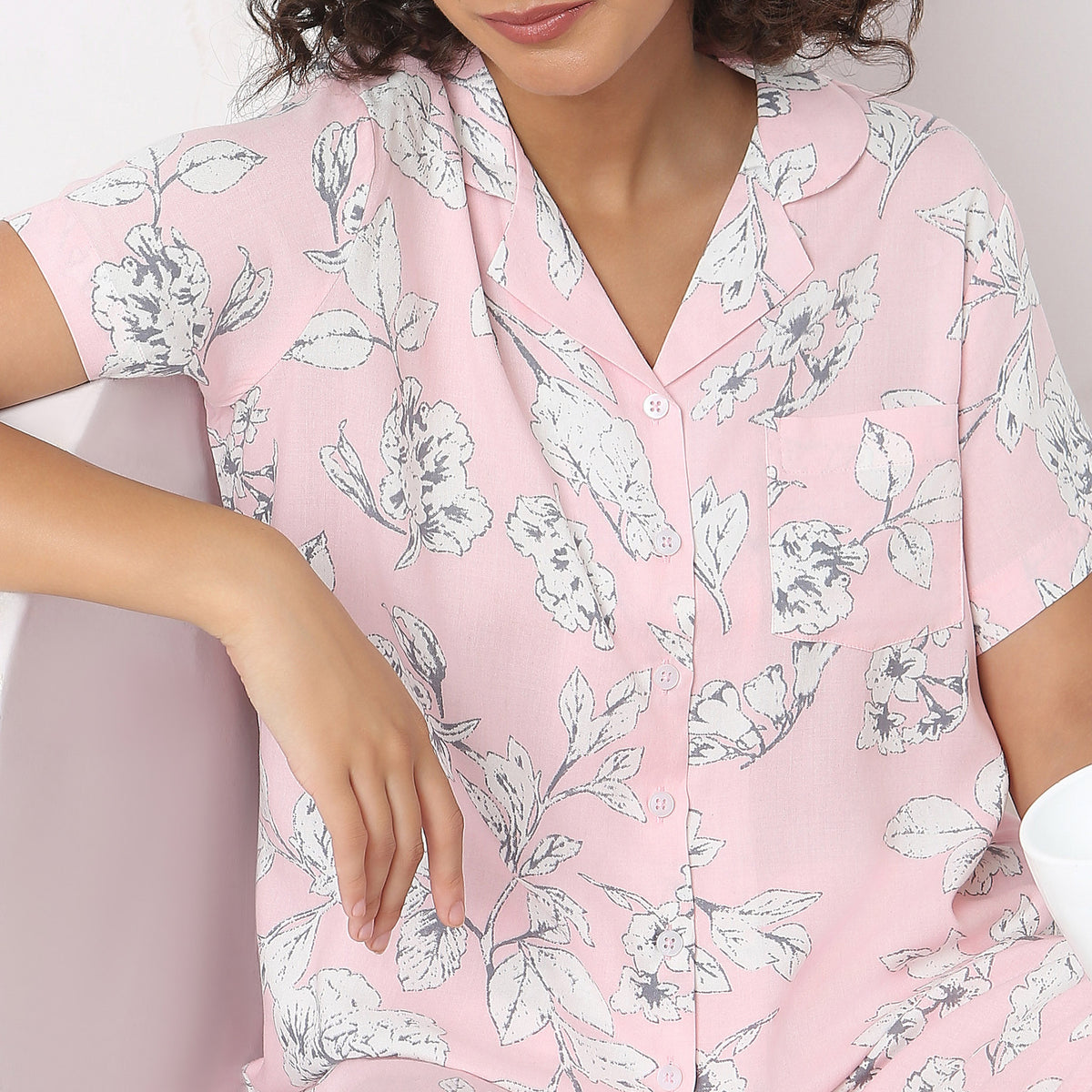 Regular Fit Printed Shirt with Pyjama Set