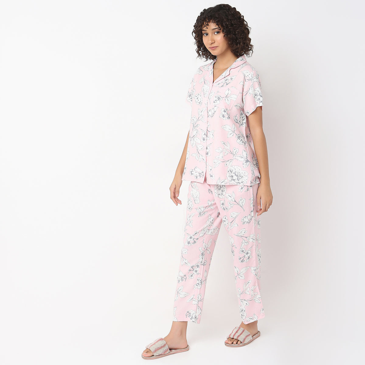 Regular Fit Printed Shirt with Pyjama Set