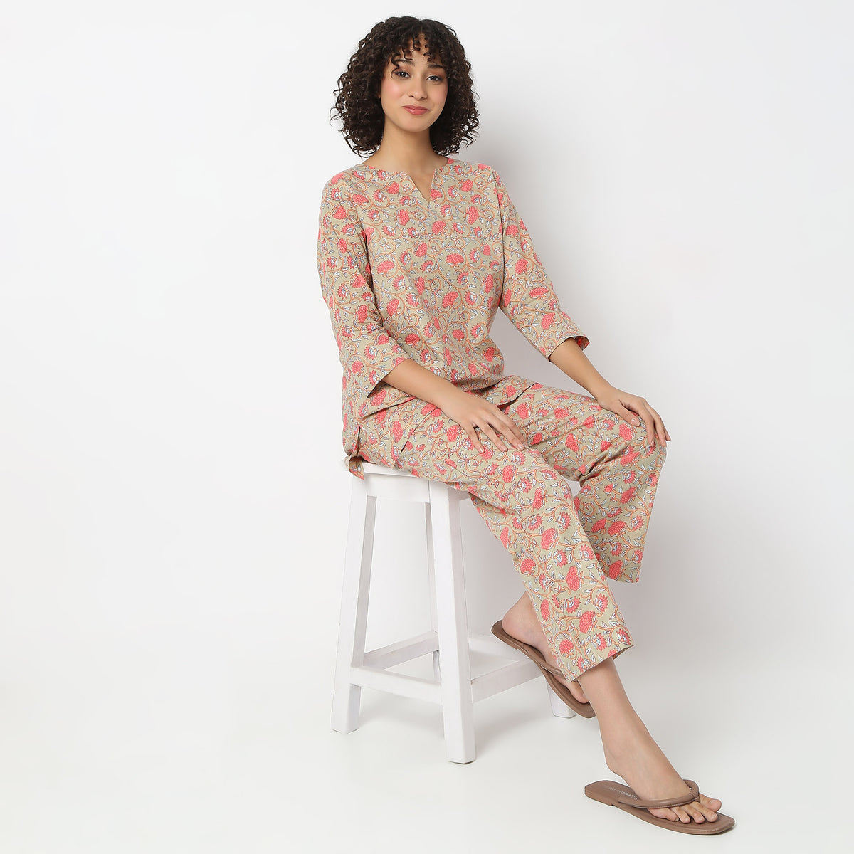 Regular Fit Printed Top with Pyjama Set