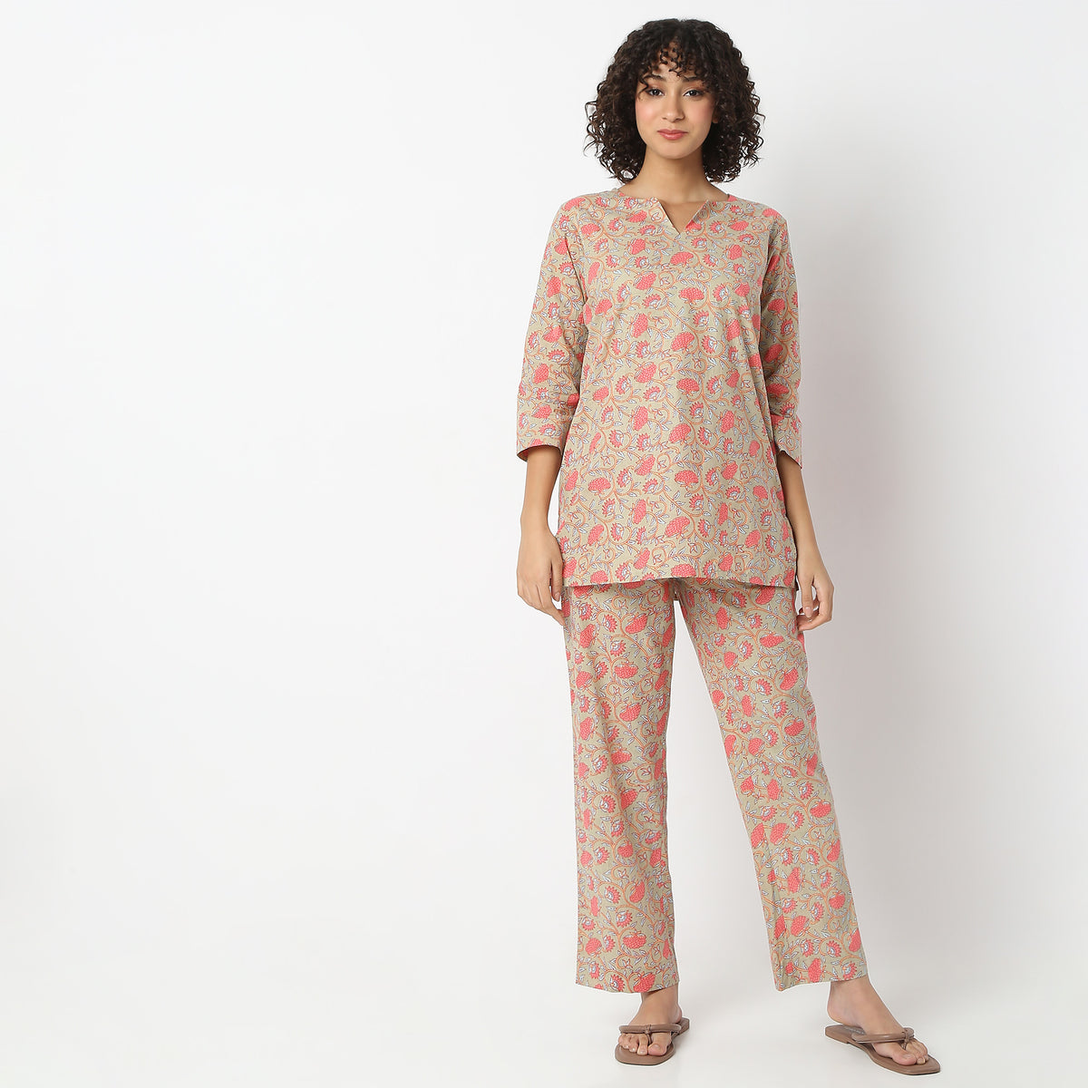 Regular Fit Printed Top with Pyjama Set