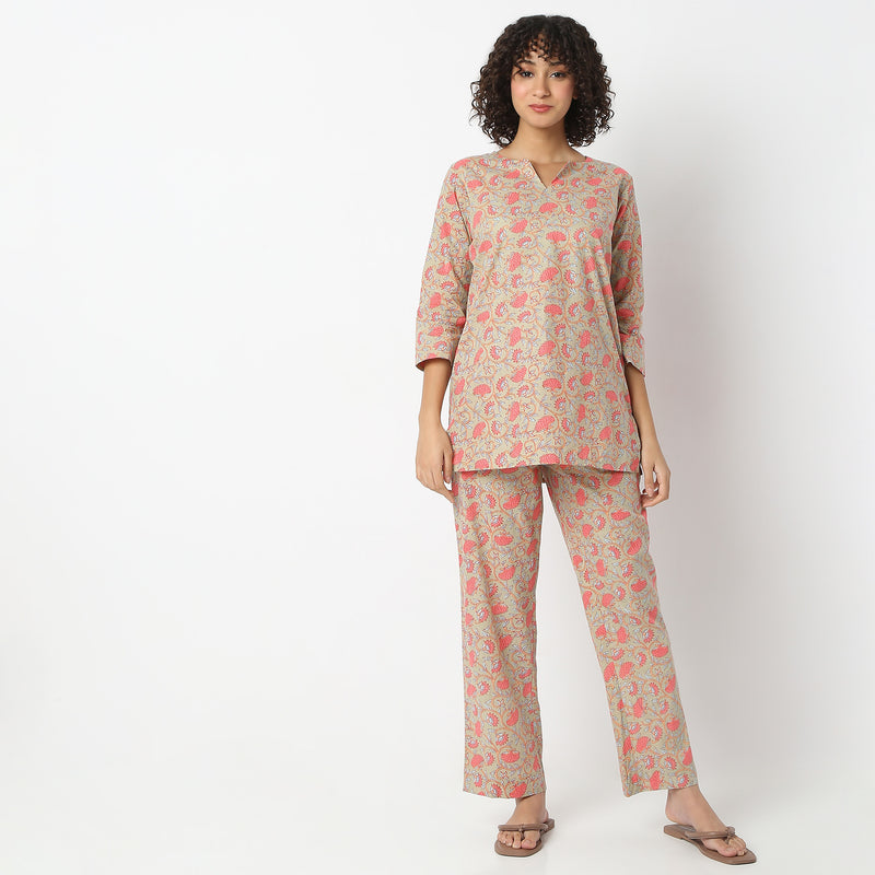 Regular Fit Printed Top with Pyjama Set