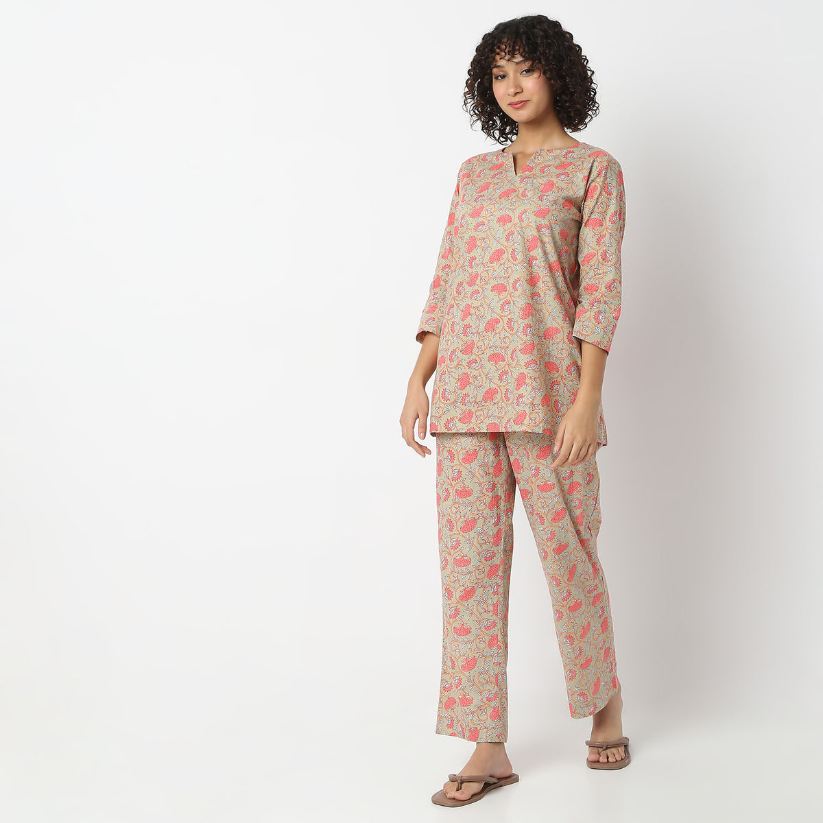 Regular Fit Printed Top with Pyjama Set