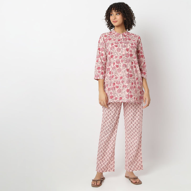 Regular Fit Printed Top with Pyjama Set