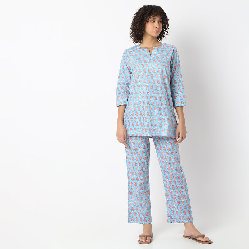 Regular Fit Printed Top with Pyjama Set