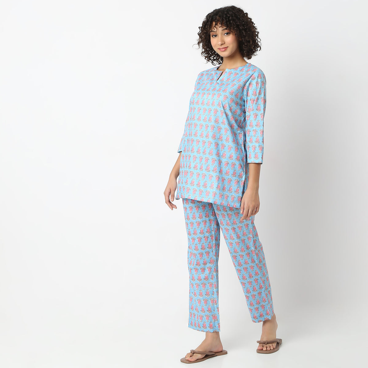 Regular Fit Printed Top with Pyjama Set