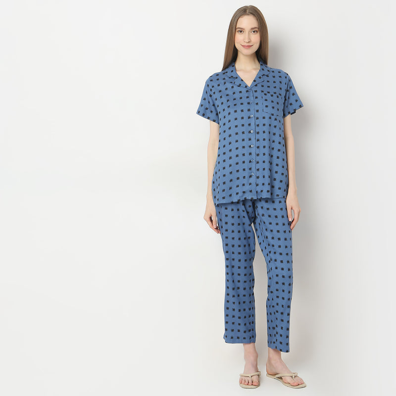 Regular Fit Printed Shirt with Pyjama Set