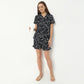 Regular Fit Printed Lapel Collar Regular Length Shirt with Shorts Sleepwear Set