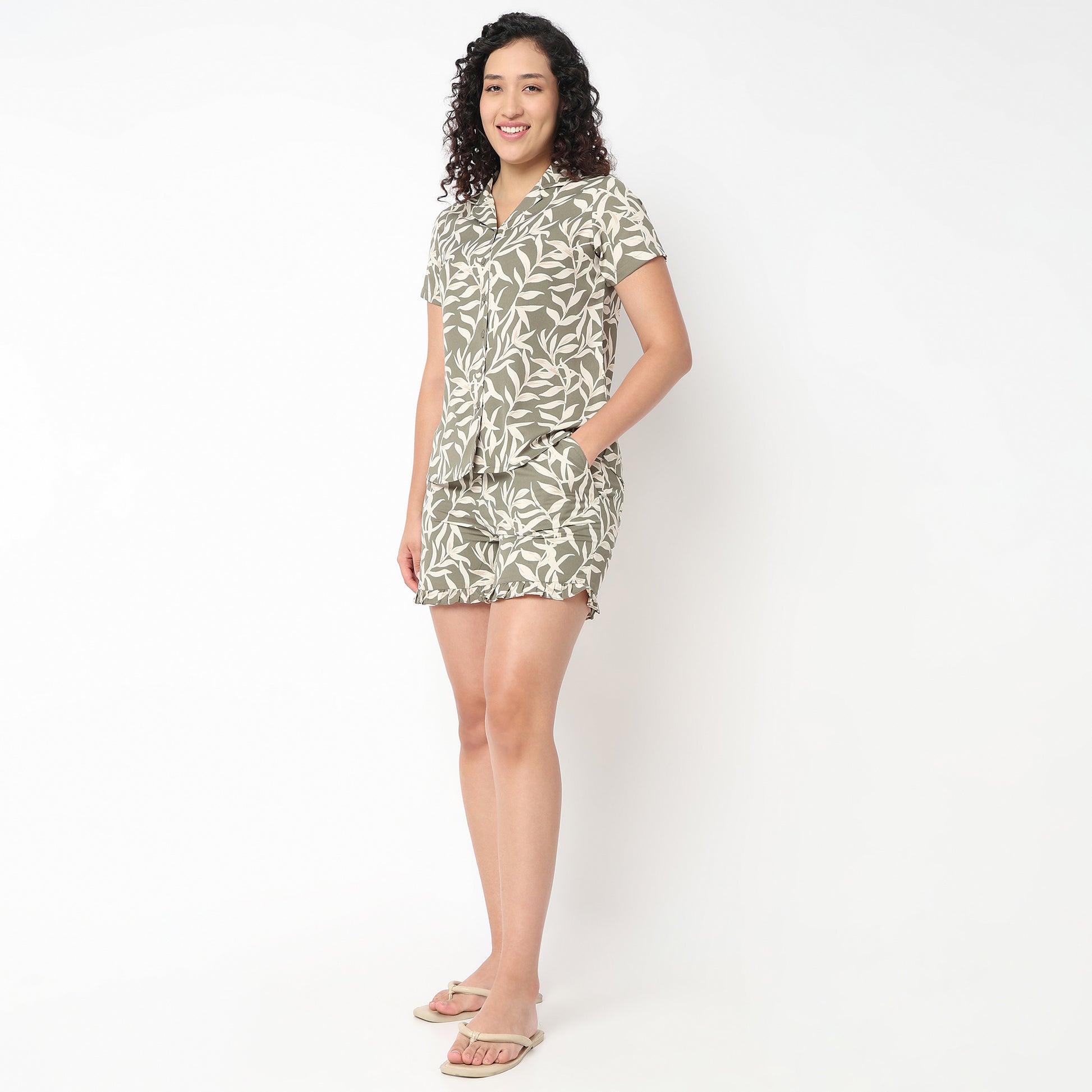 Printed Shirt And Short Cord Set