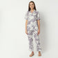 Regular Fit Printed Lapel Collar Full Length Shirt with Pyjama Set