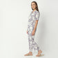 Regular Fit Printed Lapel Collar Full Length Shirt with Pyjama Set