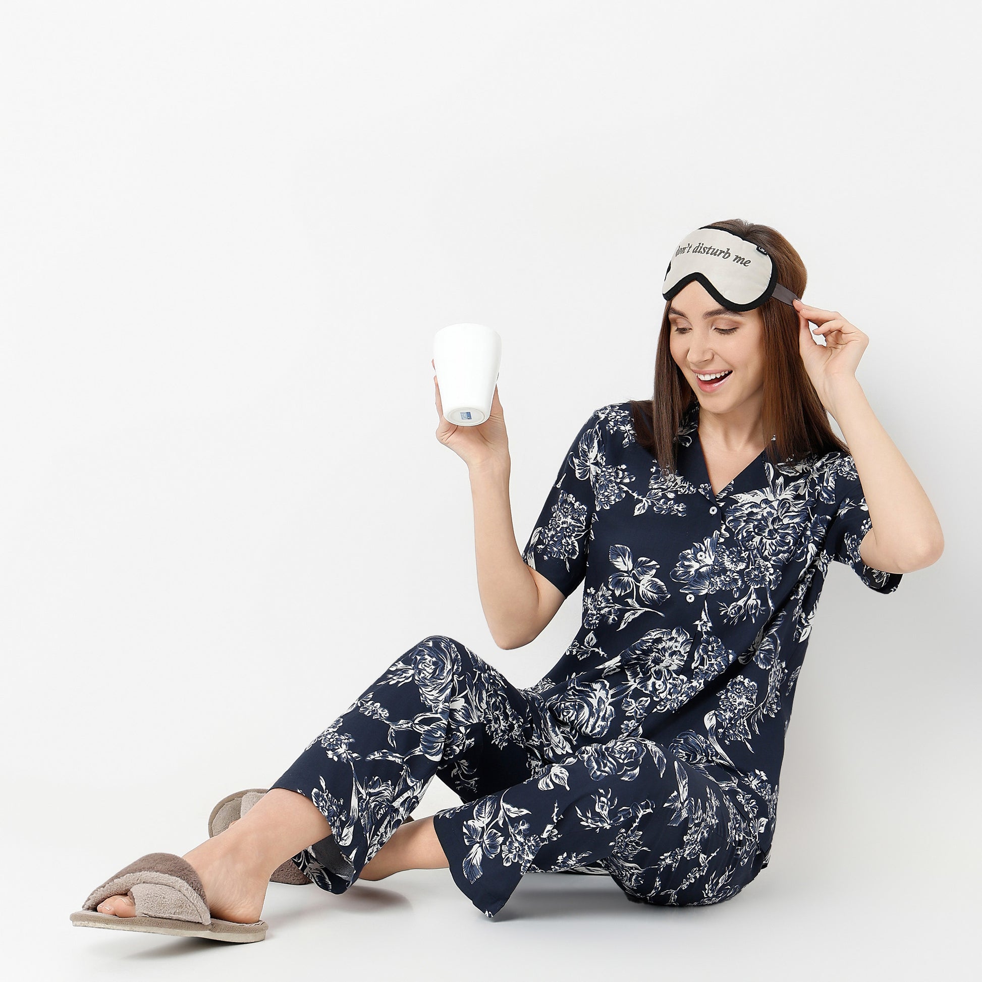 Regular Fit Printed Lapel Collar Shirt with Pyjama Set