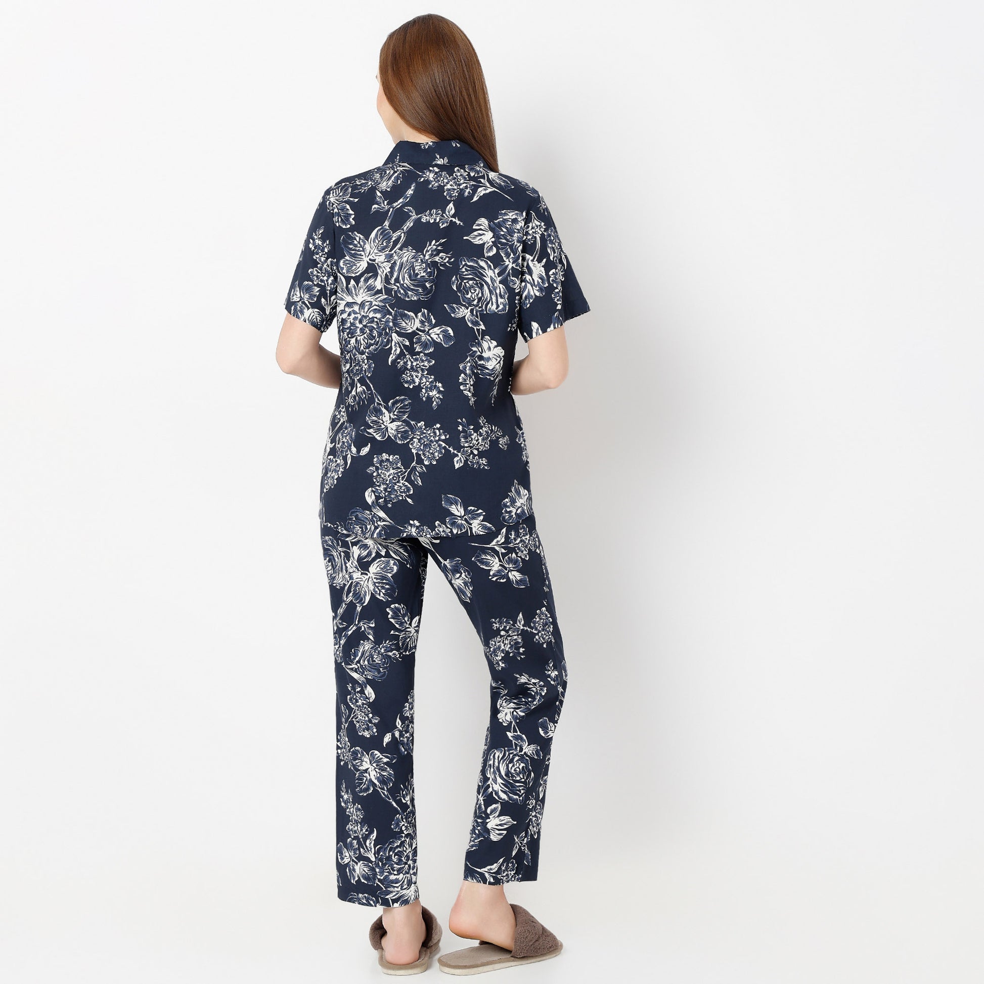 Regular Fit Printed Lapel Collar Shirt with Pyjama Set