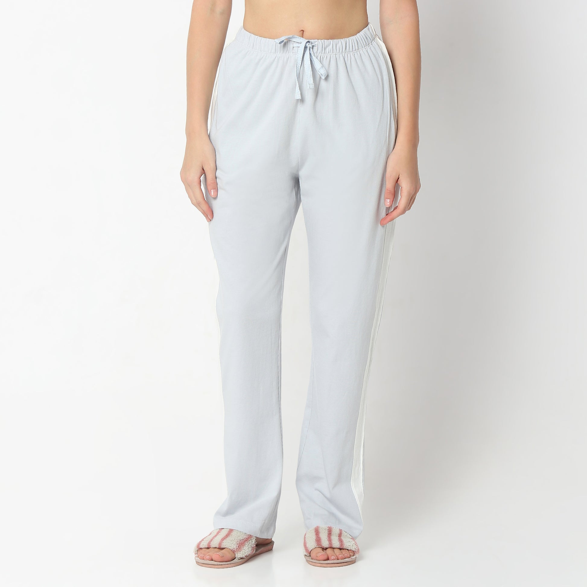 Regular Fit Striped Round Neck Regular Length T-Shirt with Pyjama Set