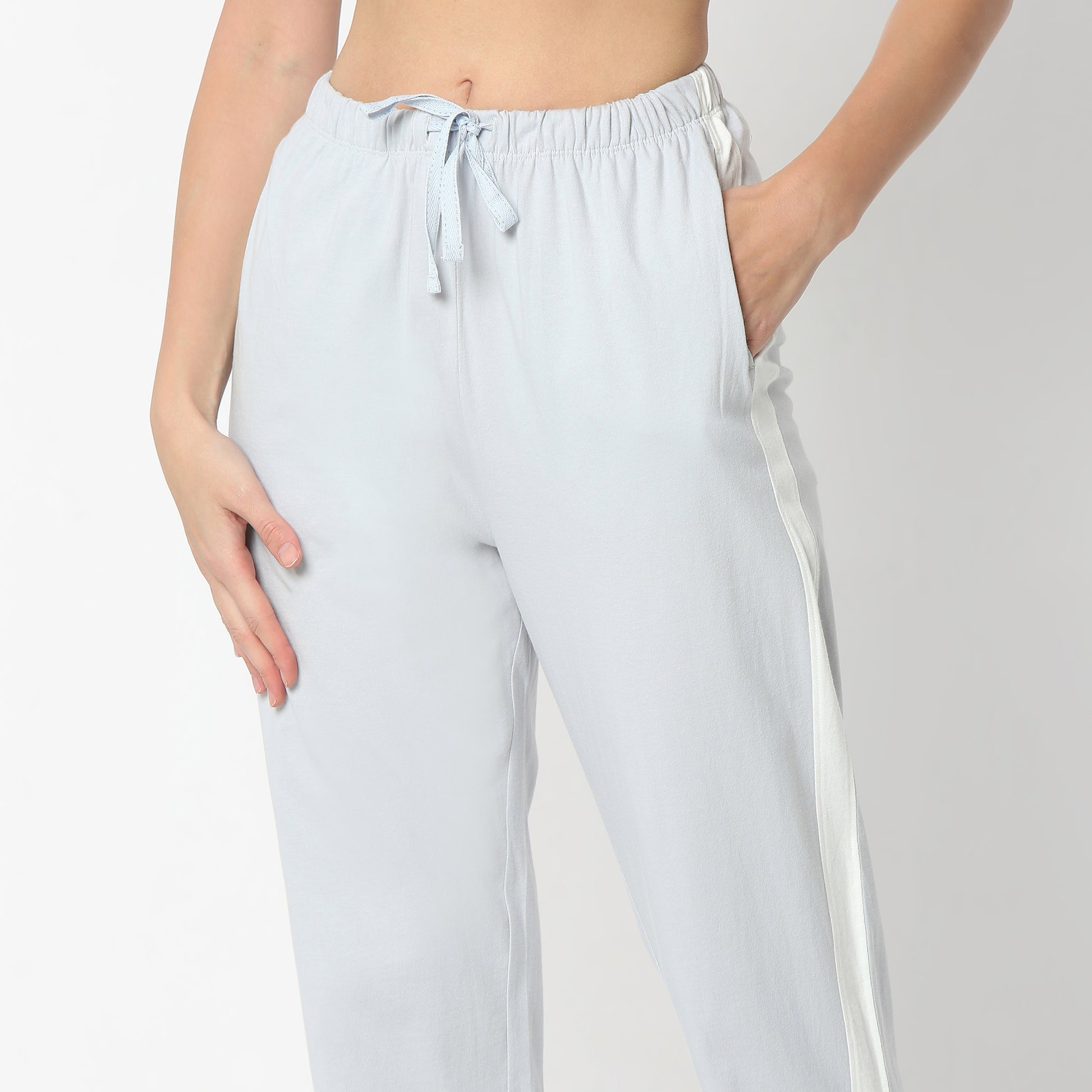 Regular Fit Striped Round Neck Regular Length T-Shirt with Pyjama Set