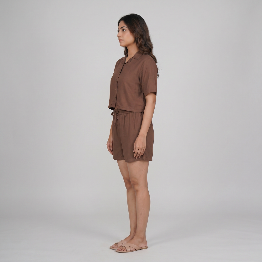 Cotton Solid Shirt with Short Sleepwear Set