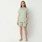 Regular Fit Printed Lapel Collar Regular Length Shirt with Shorts Sleepwear Set