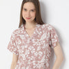 Floral Print Lapel Collar Short Sleeve Shirt with Pyjama Sleepwear Shirt