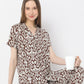 Geometric Print Lapel Collar Short Sleeve Shirt with Pyjama Sleepwear Shirt