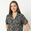 Regular Fit Printed Lapel Collar Regular Length Shirt with Pyjama Sleepwear Set