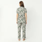 Regular Fit Printed Lapel Collar Regular Length Shirt with Pyjama Sleepwear Set