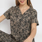 Floral Print Lapel Collar Short Sleeve Shirt with Pyjama Sleepwear Shirt