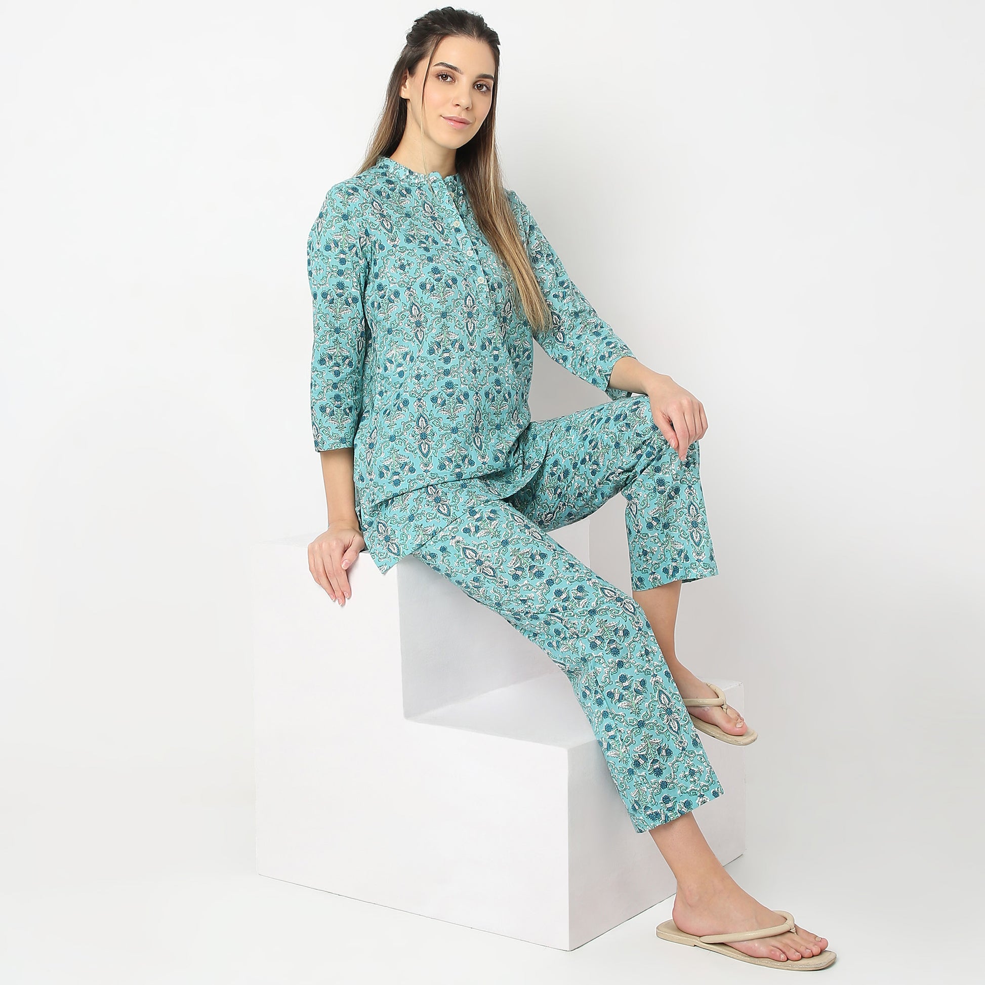 Regular Fit Printed Shirt with Pyjama Set
