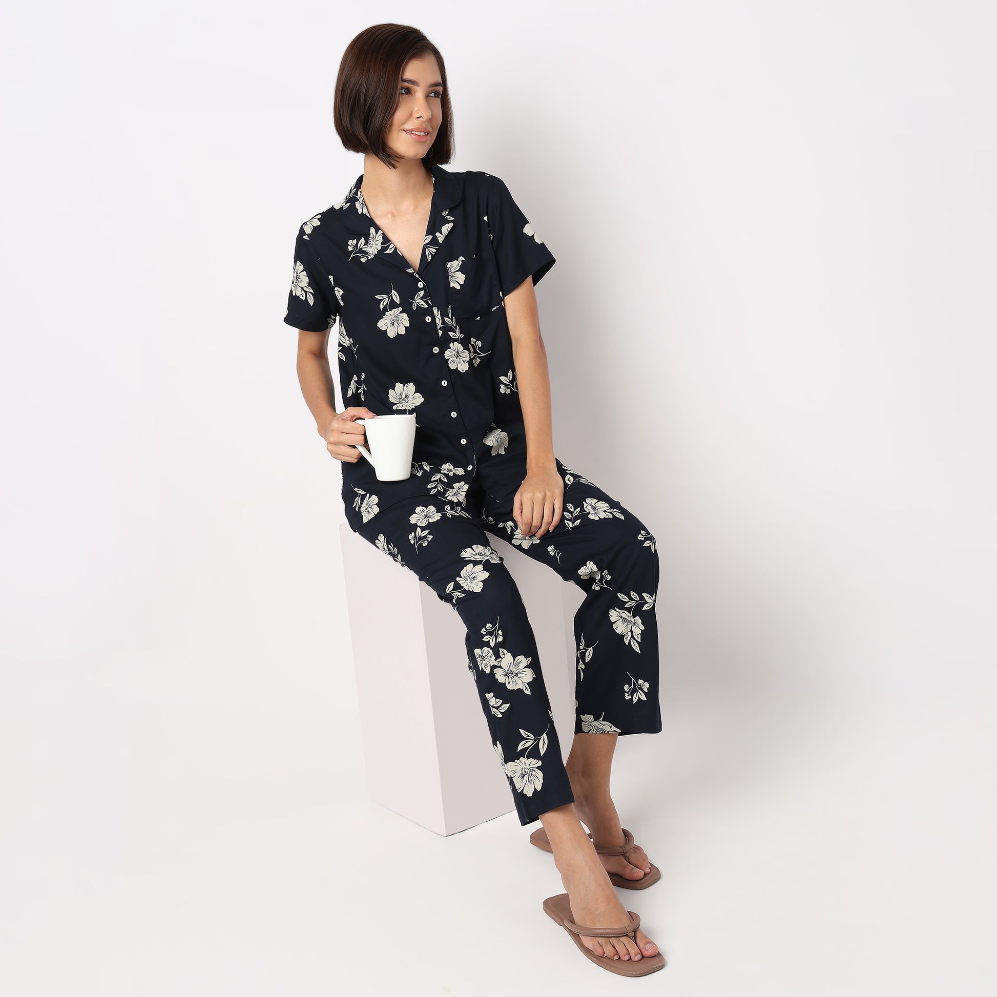 Cotton Printed Shirt with Pyjama Sleepwear Set