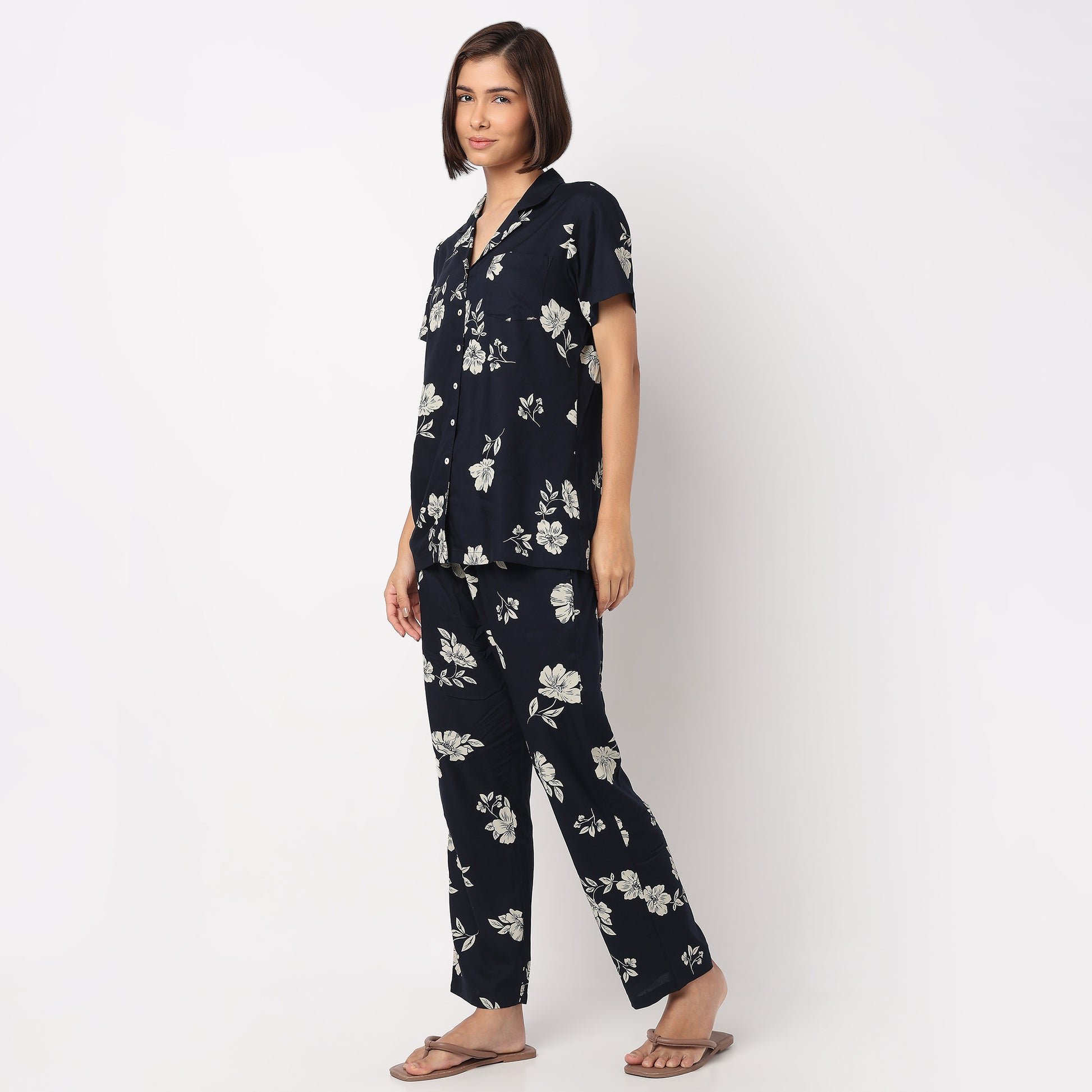 Cotton Printed Shirt with Pyjama Sleepwear Set