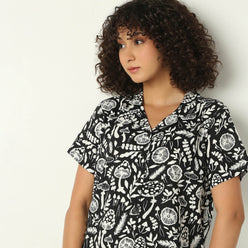 Regular Fit Printed Lapel Collar Shirt with Pyjama Set