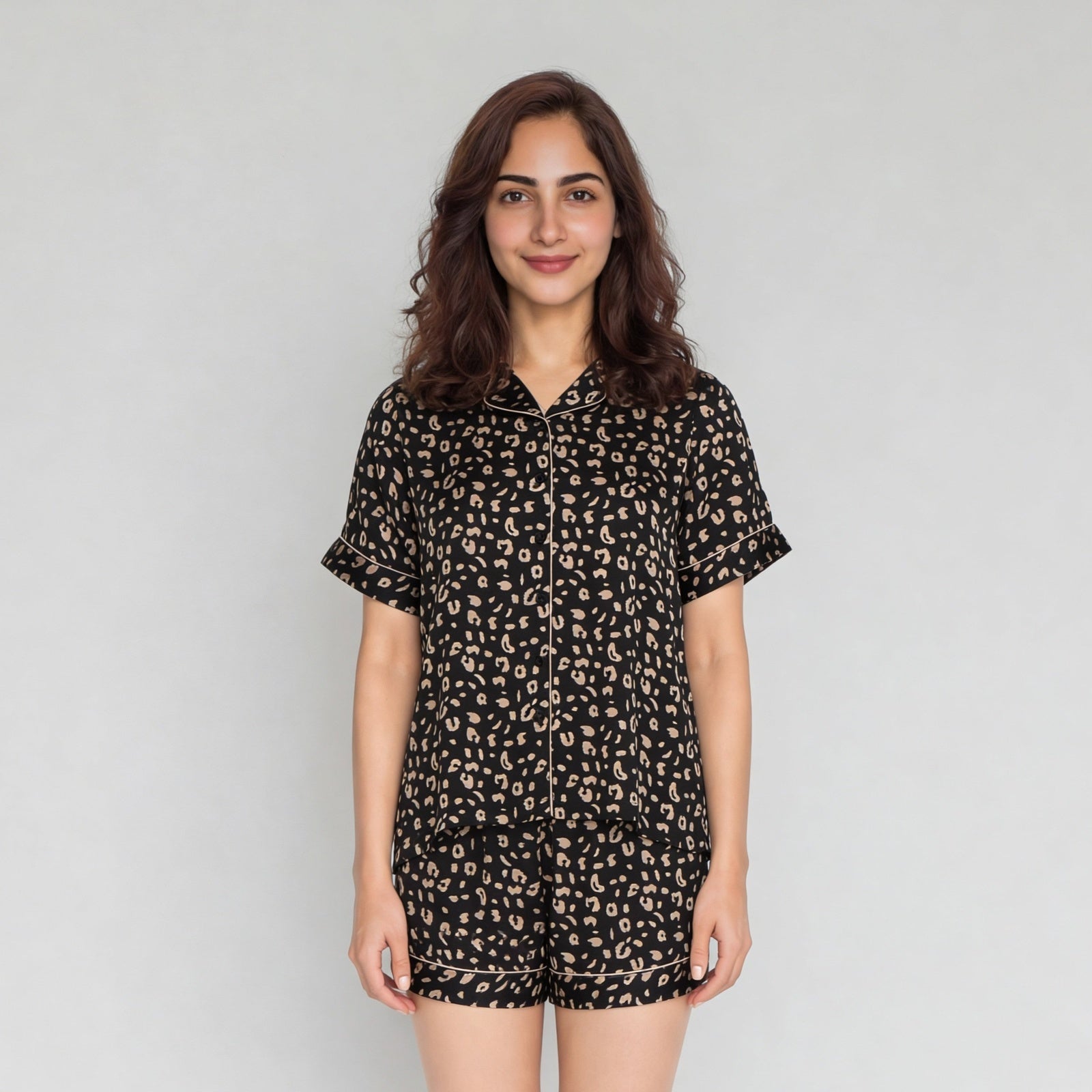 Printed Shirt with Shorts Sleepwear Set