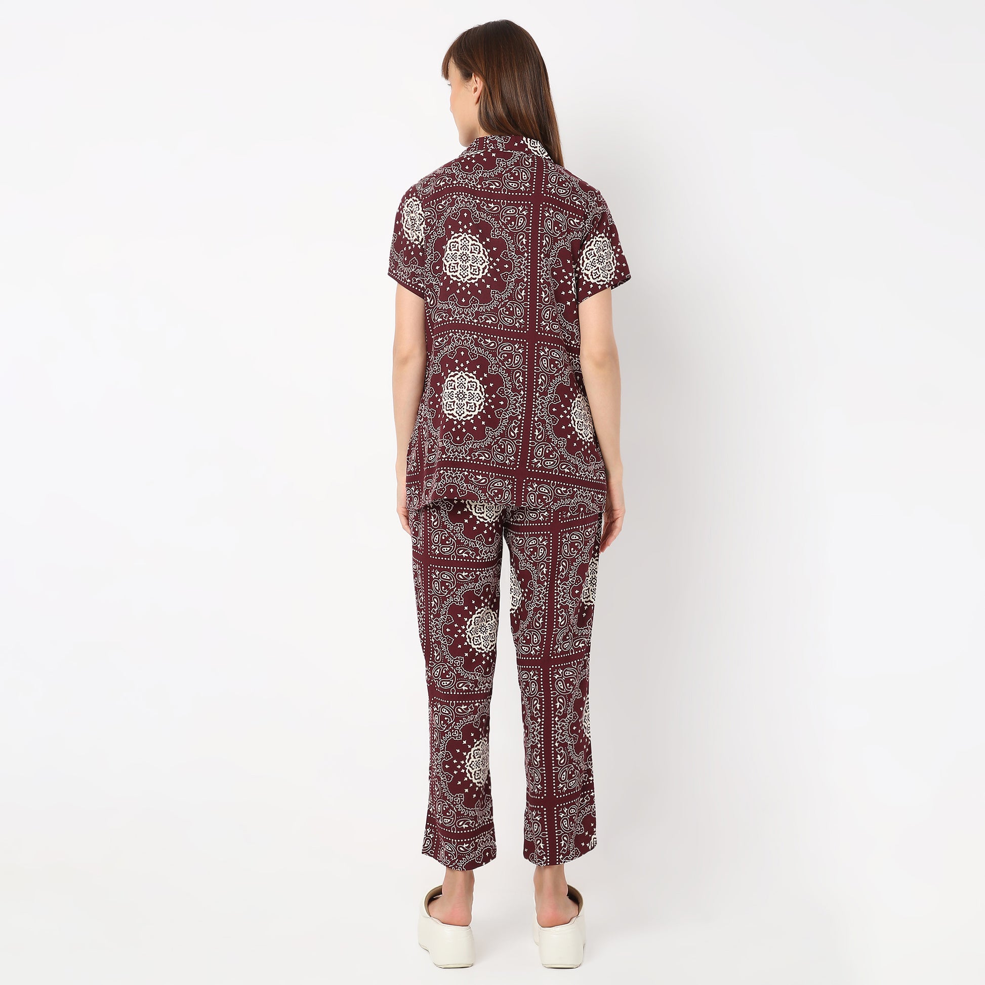 Regular Fit Printed Lapel Collar Shirt with Pyjama Set