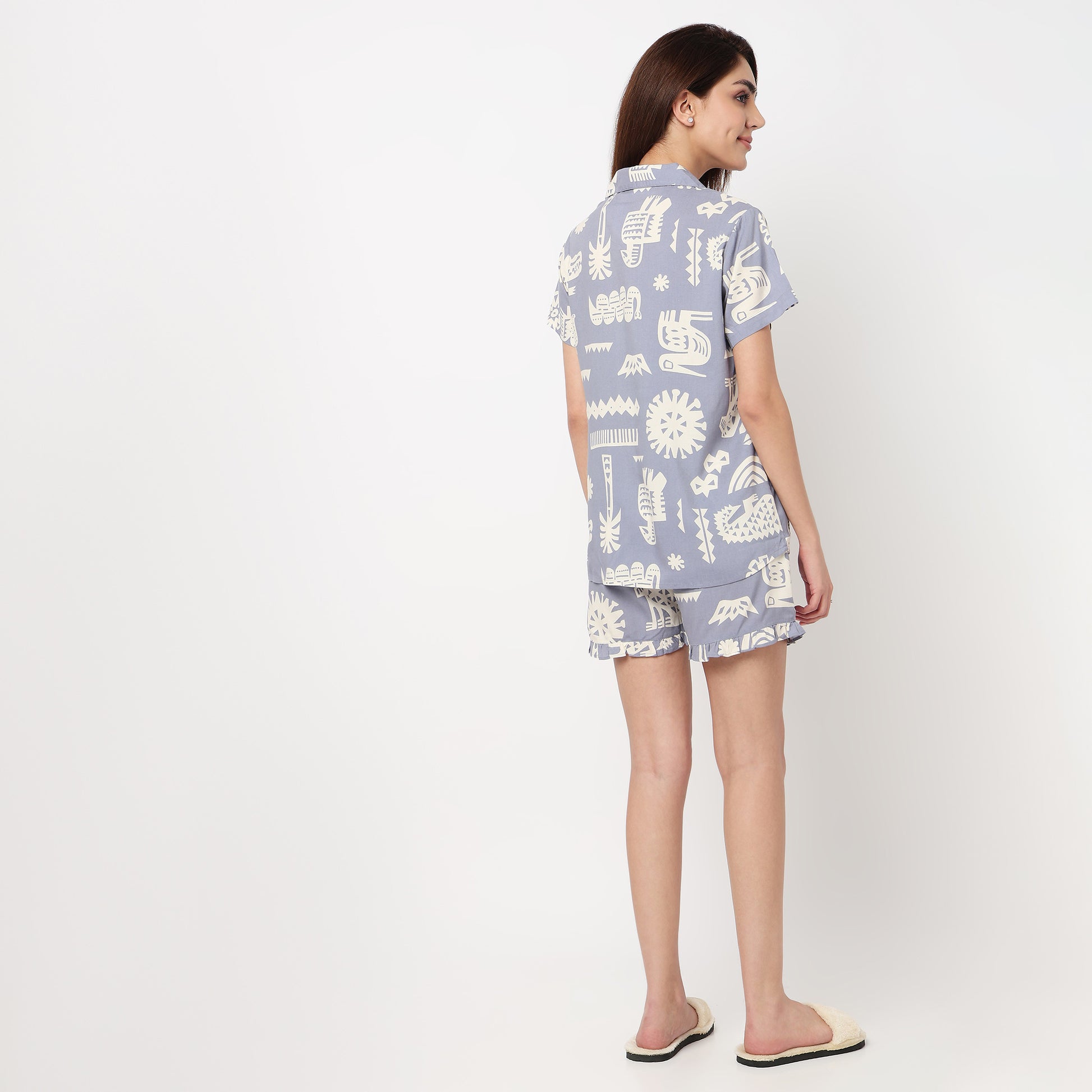 Cotto Printed Shirt with Short Sleepwear Sets