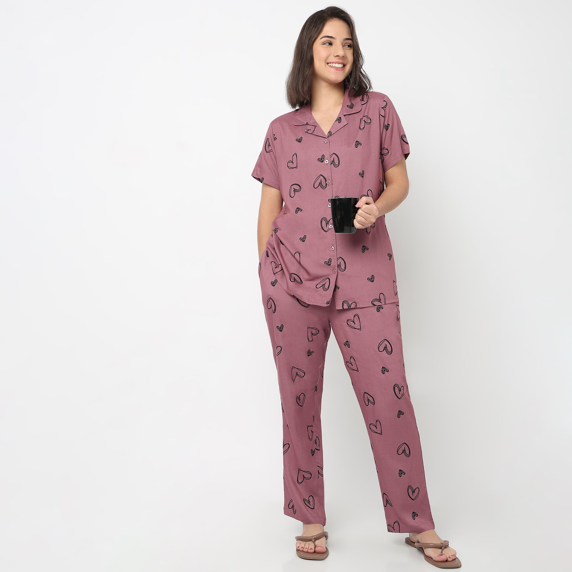 Printed Shirt with Pyjama Sleepwear Set
