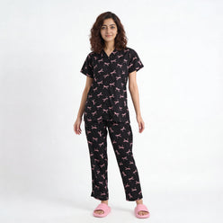 Printed Camp Collar Shirt with Pyjama Set