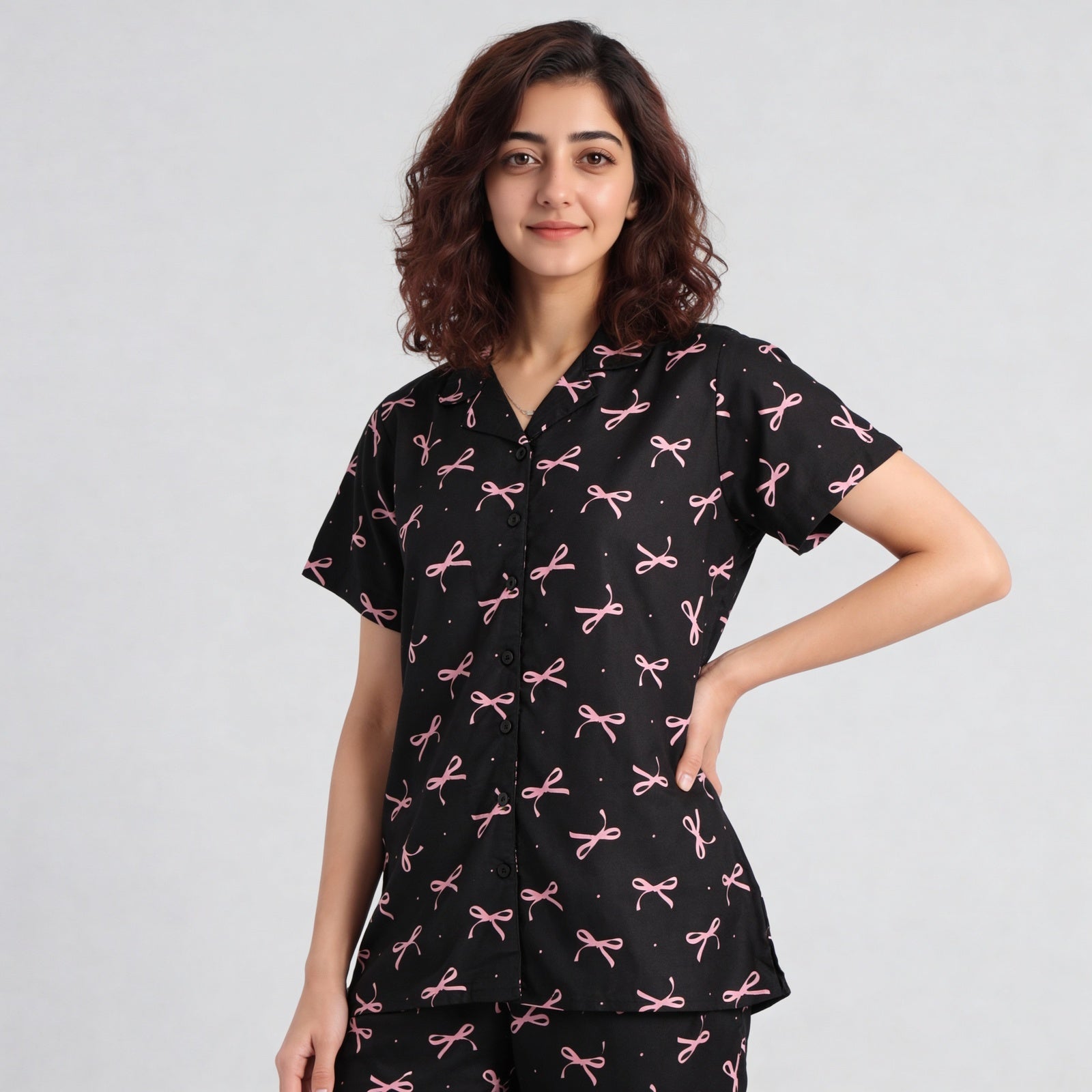 Printed Camp Collar Shirt with Pyjama Set
