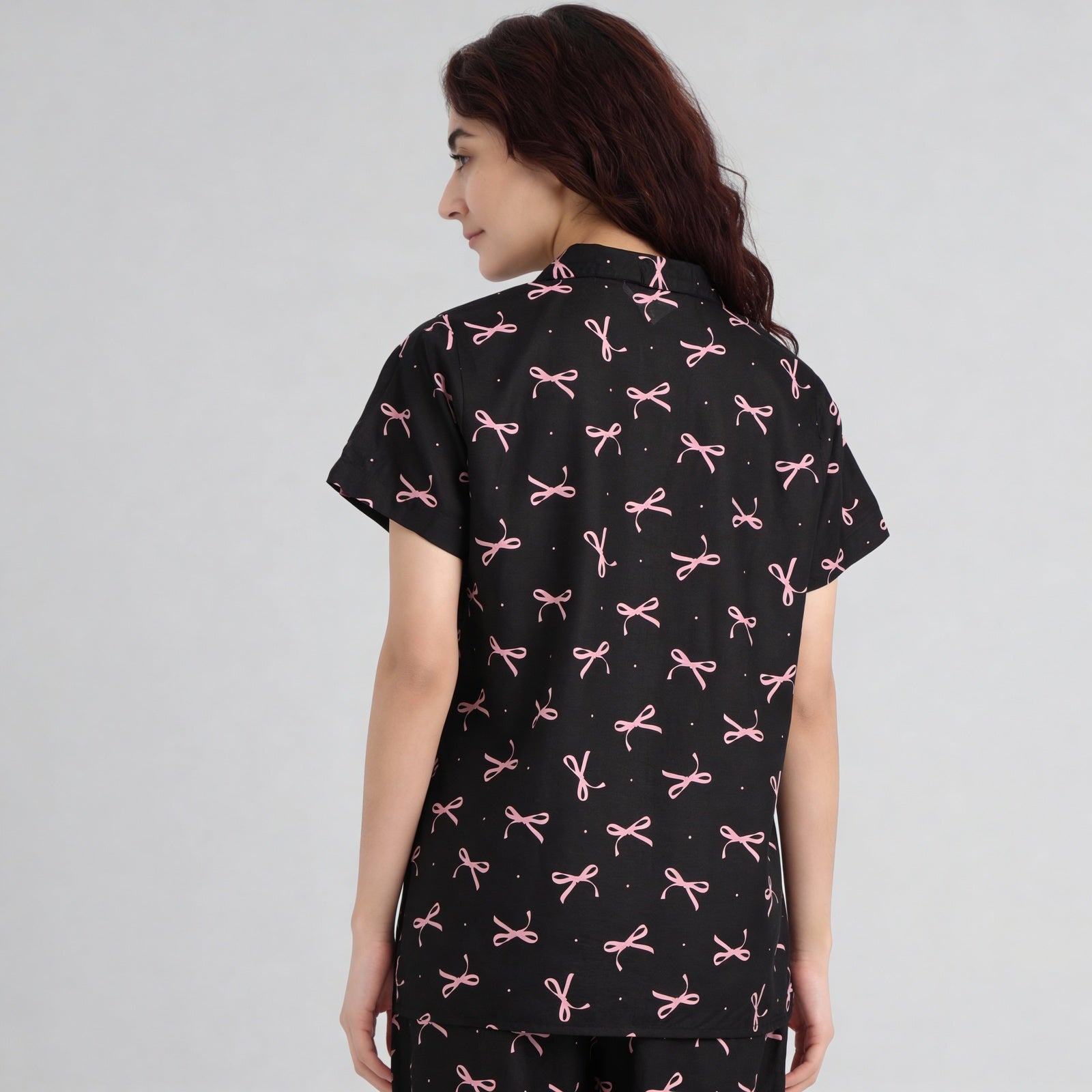 Printed Camp Collar Shirt with Pyjama Set