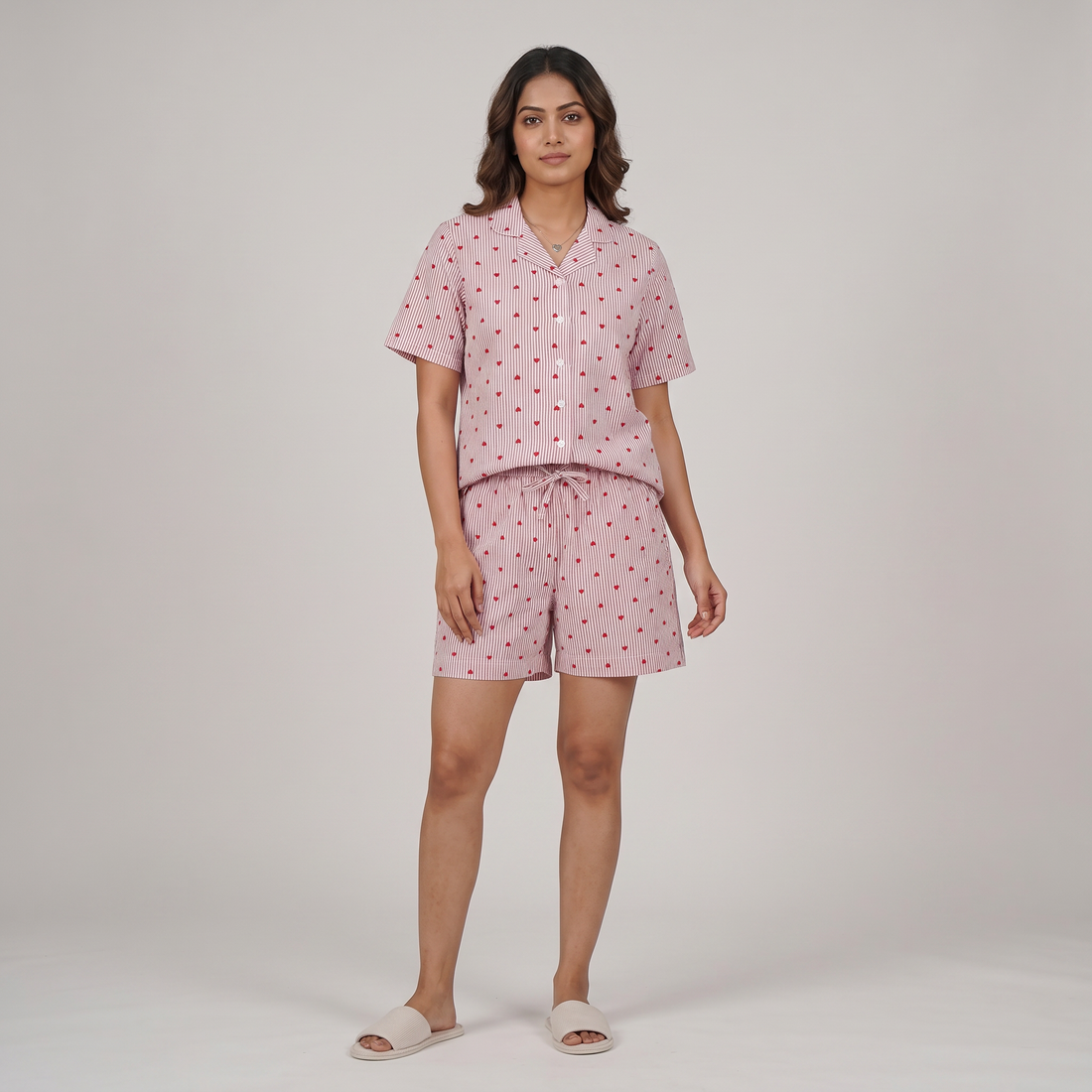 Printed Shirt with Shorts Sleepwear Set