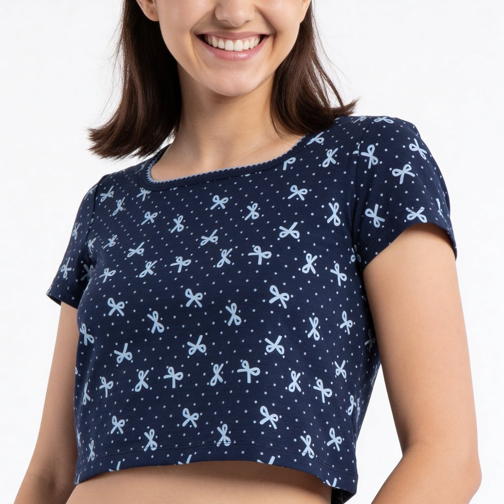 Cotton Printed Top with Pyjama Sleepwear Set