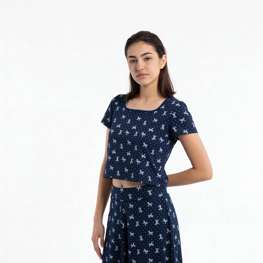 Cotton Printed Top with Pyjama Sleepwear Set