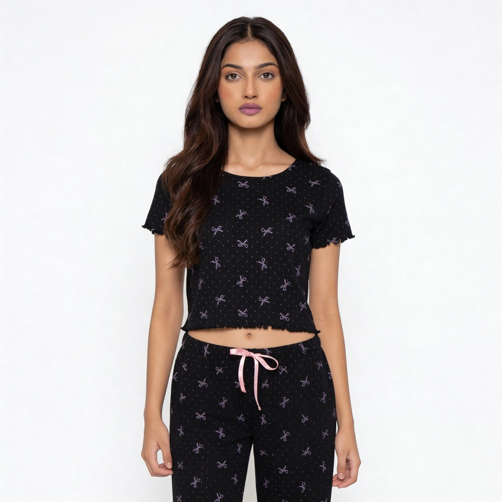 Cotton Printed Top with Pyjama Sleepwear Set