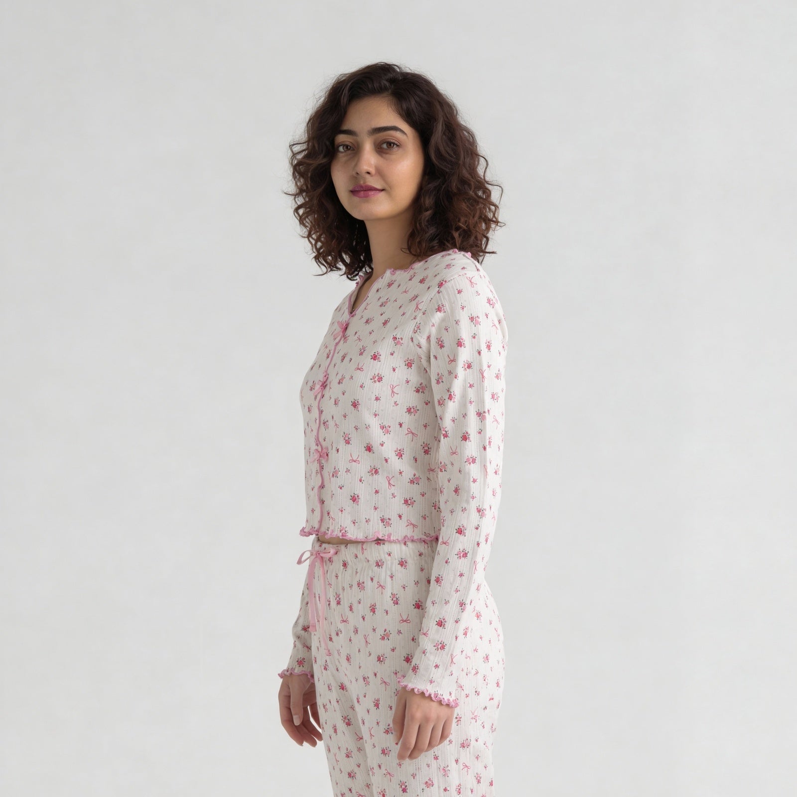 Cotton Printed Full Sleeve Top with Pyjama Sleepwear Set
