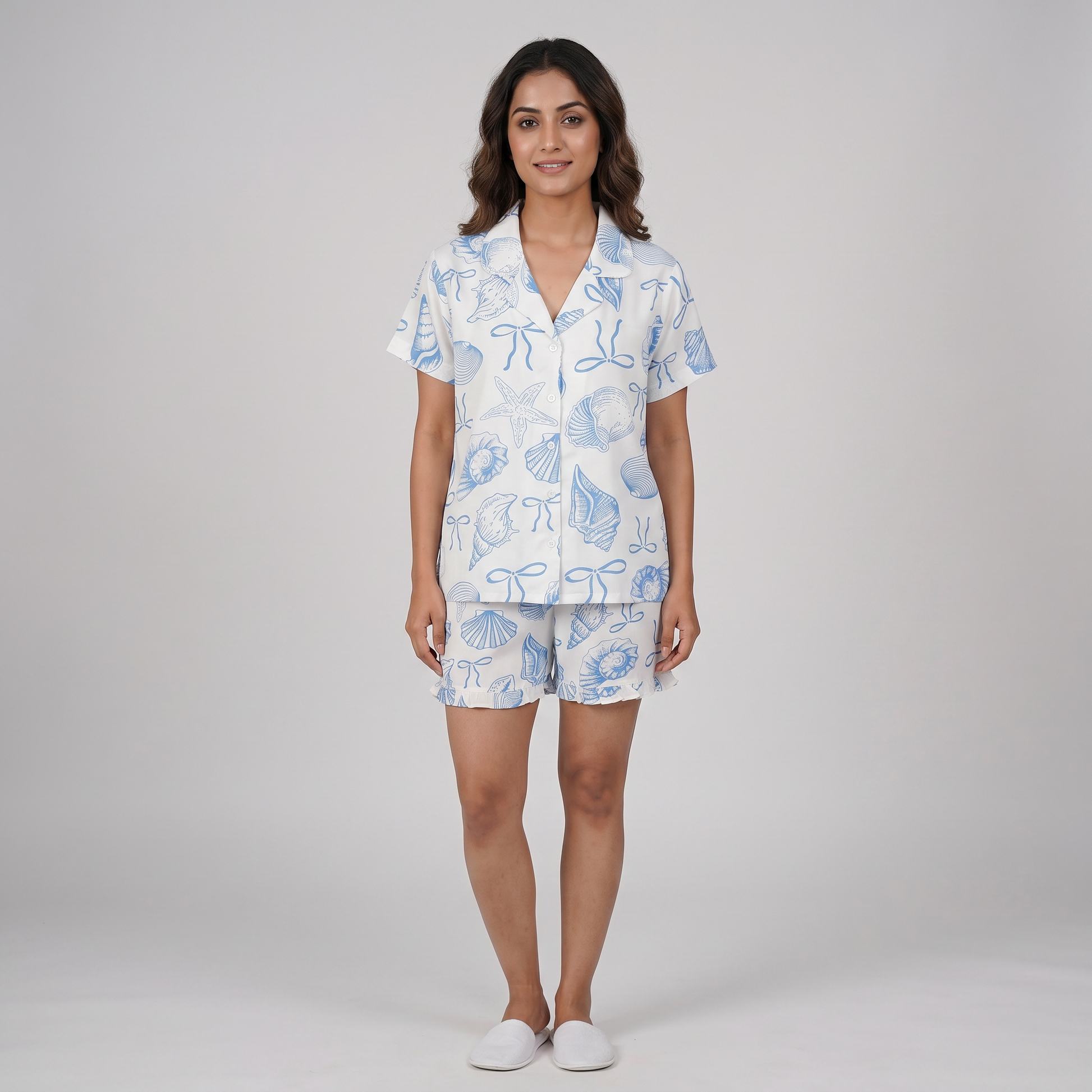 Printed Shirt with Shorts Sleepwear Set