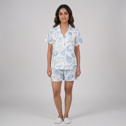 Printed Shirt with Shorts Sleepwear Set