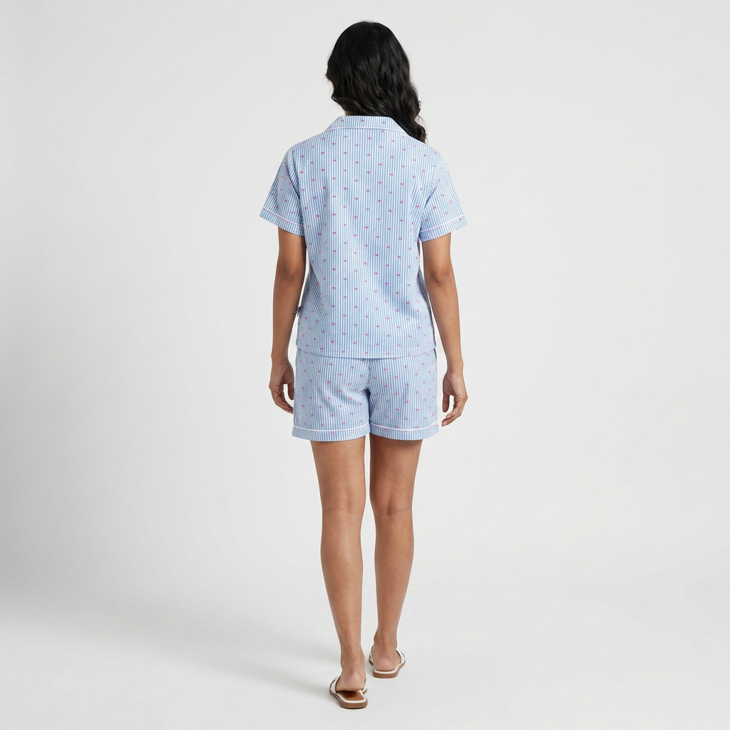 Cotton Striped Shirt with Shorts Sleepwear Set