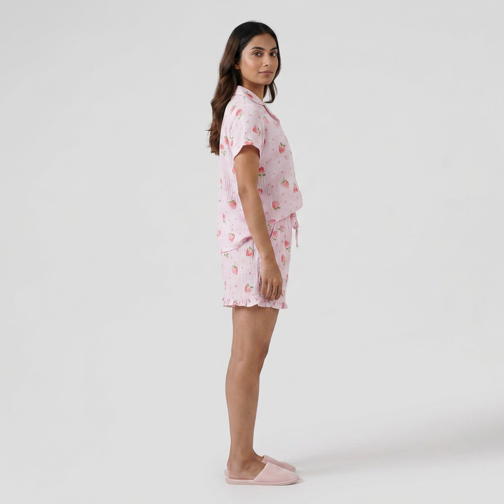 Cotton Printed Shirt with Shorts Sleepwear Set