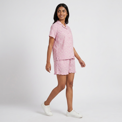 Printed Shirt with Shorts Sleepwear Set